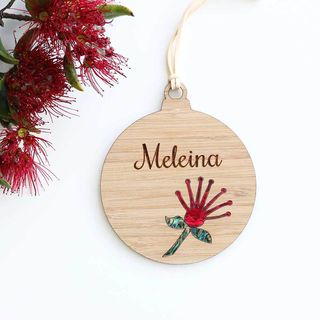 Christmas Bauble with Pohutukawa in Paua Shell