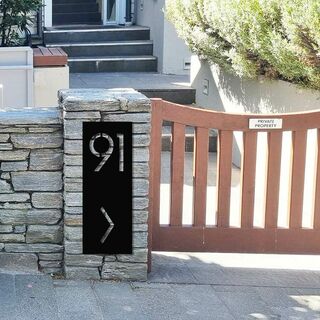 House Number Sign - Stencil Number Rectangle Vertical with Arrow